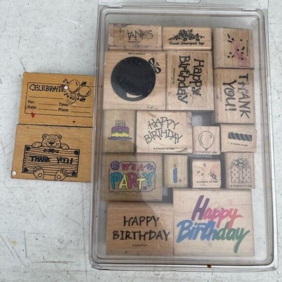 Lot of 18 Vintage 90's Stampin' Up! Rubber Stamps Birthday Celebration Bundle - Picture 1 of 4